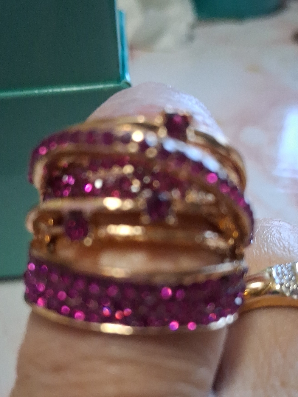 Rose Gold Ring with Fuchsia Crystal Accents